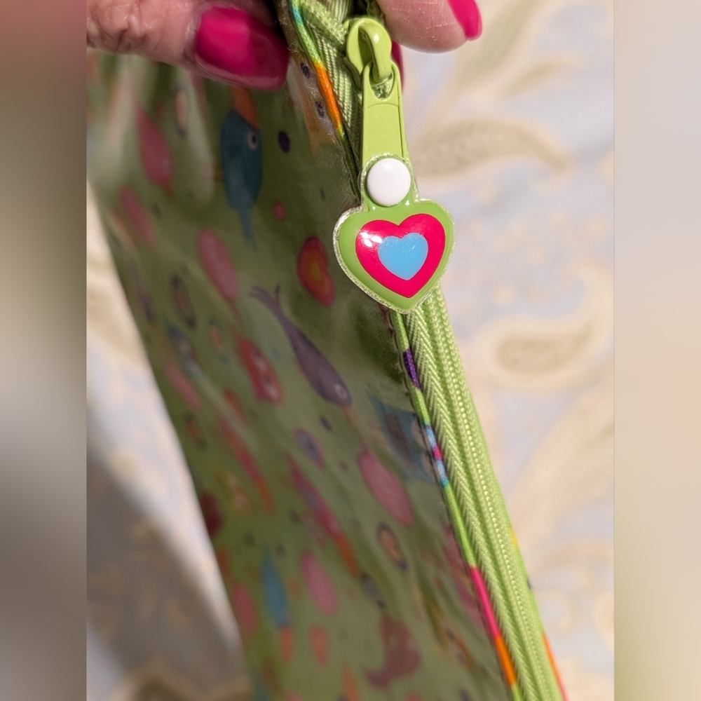 Barnes & Noble Colorful Bird & Hearts Print Vinyl Zippered Pouch - Picture 2 of 5
